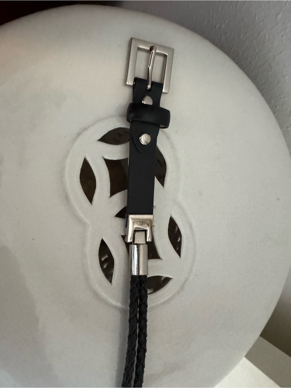 Steve Madden Braided Leather Belt with Silver Buckle - Black - Picture 2 of 6
